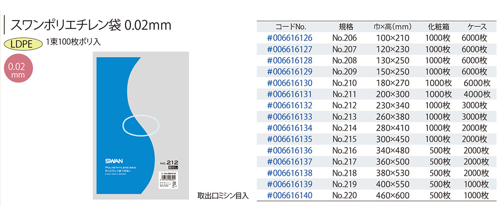 HEIKO:スワンポリ 厚さ0.02mm 紐なし