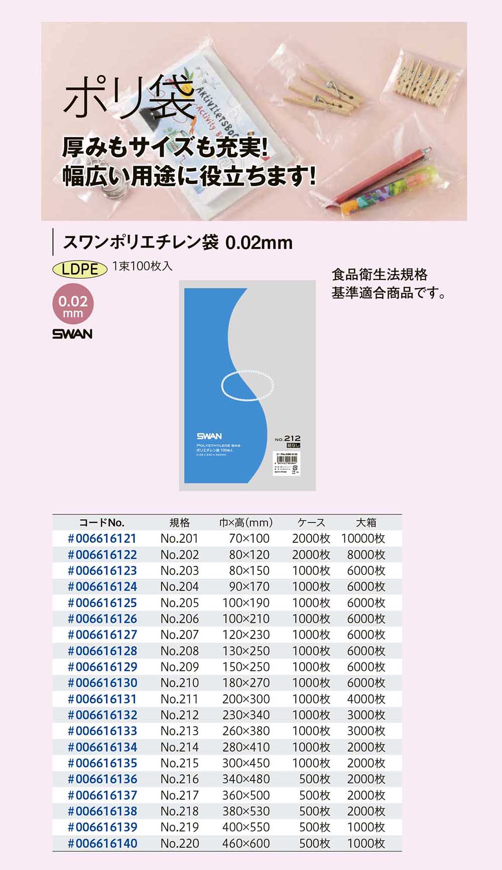 スワンポリ 厚み0.02mm 紐なし