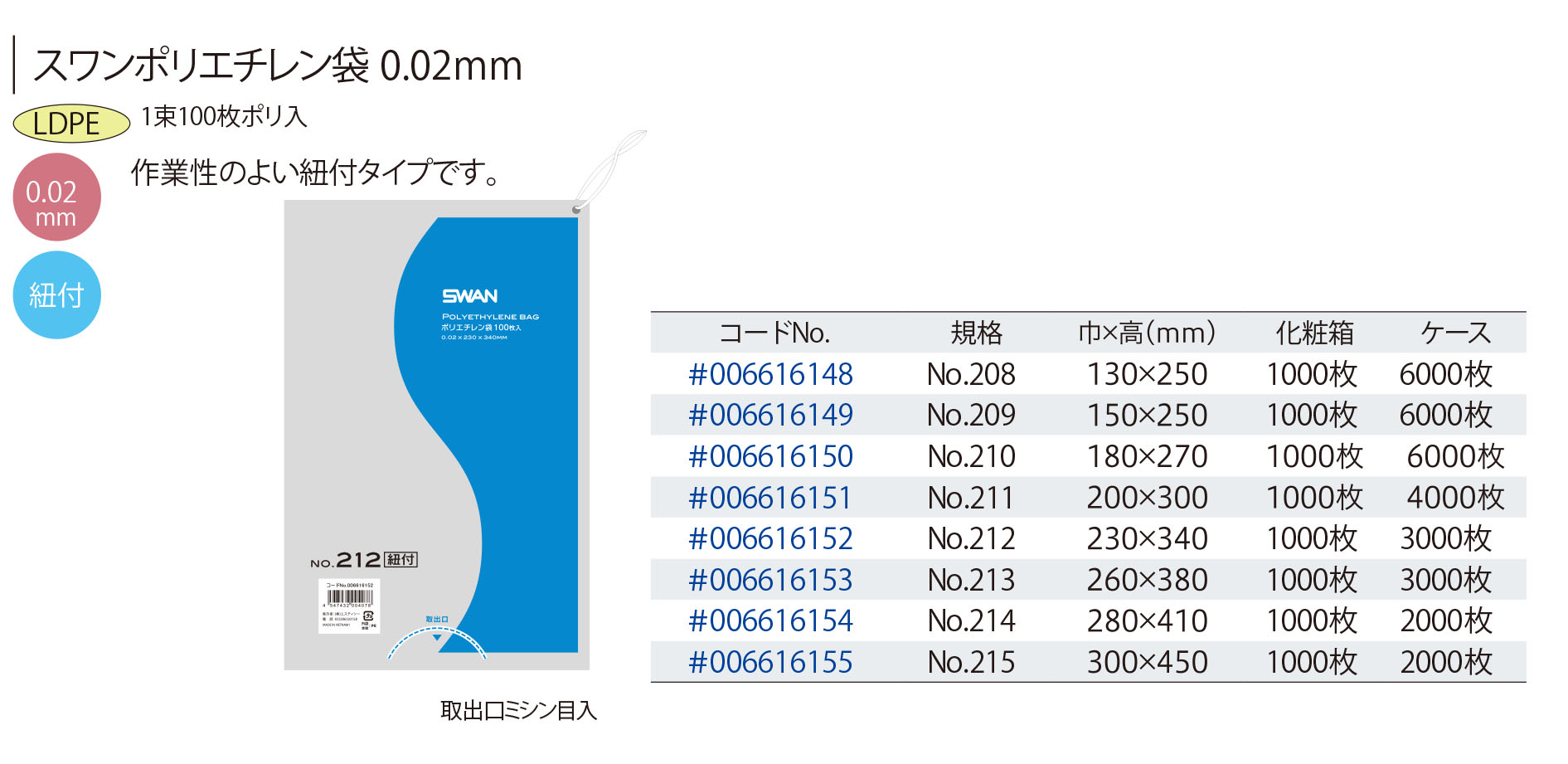 HEIKO:スワンポリ 厚さ0.02mm 紐付