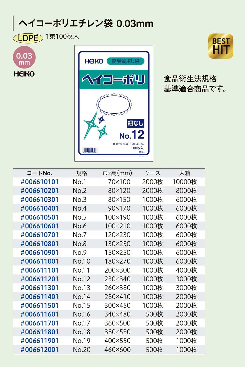 購買 ＨＥＩＫＯ ポリ規格袋 ヘイコーポリ Ｎｏ．４０２ 紐なし