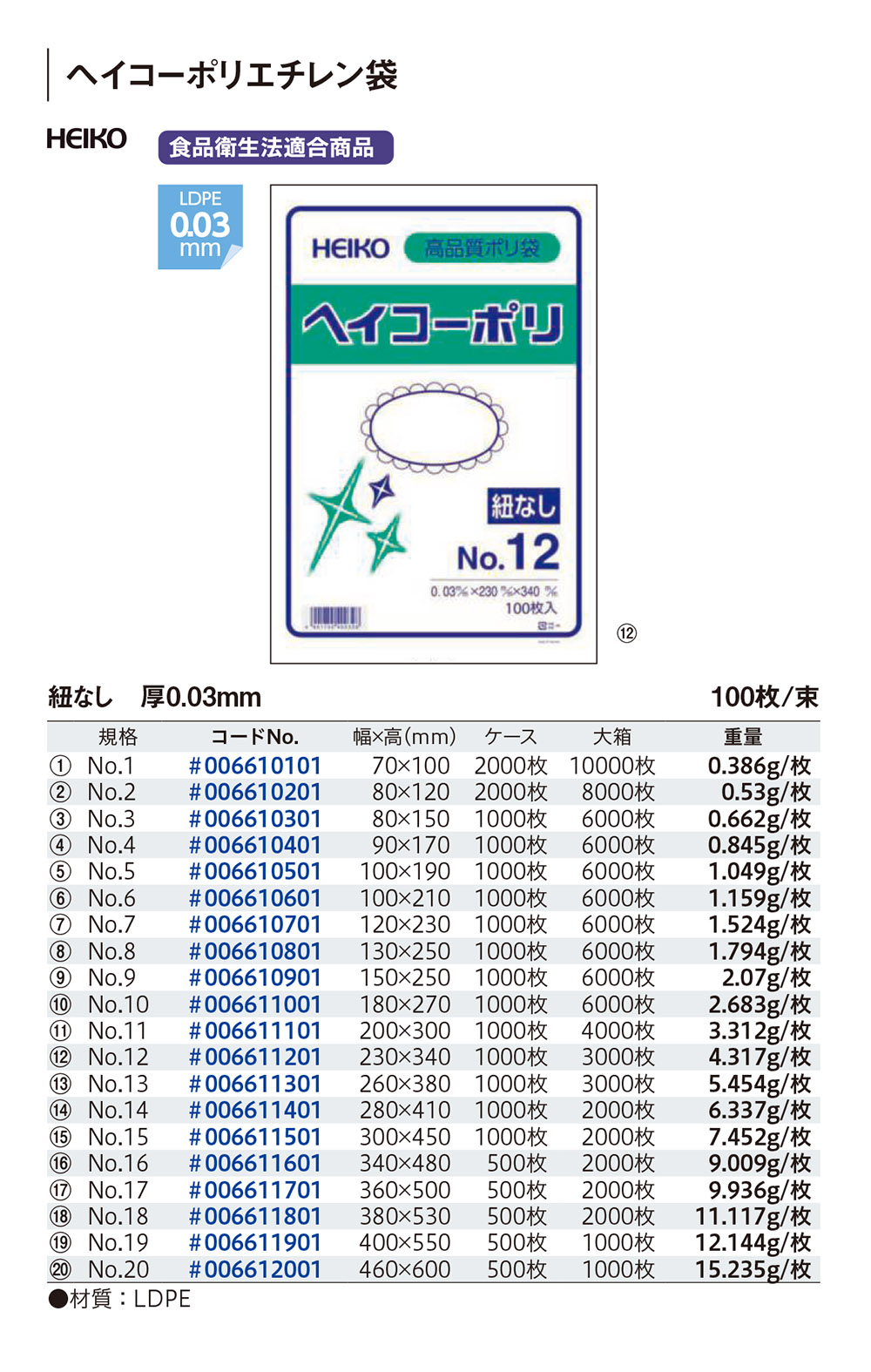 ヘイコーポリ 厚み0.03mm - 包装資材・食品容器のパックウェブ.ビズ