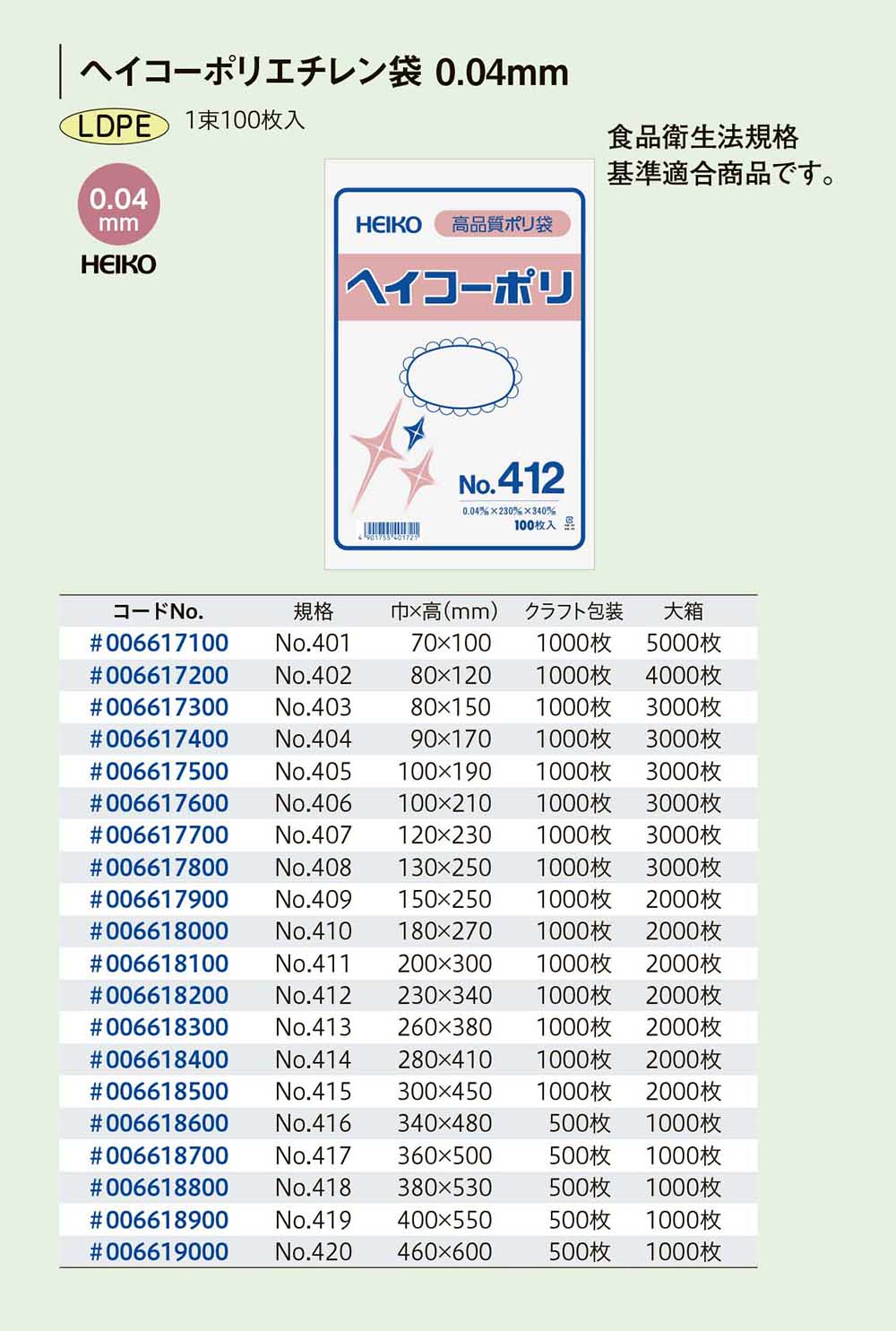 独特な HEIKO ヘイコーポリ 0.03mm No.19 100枚入