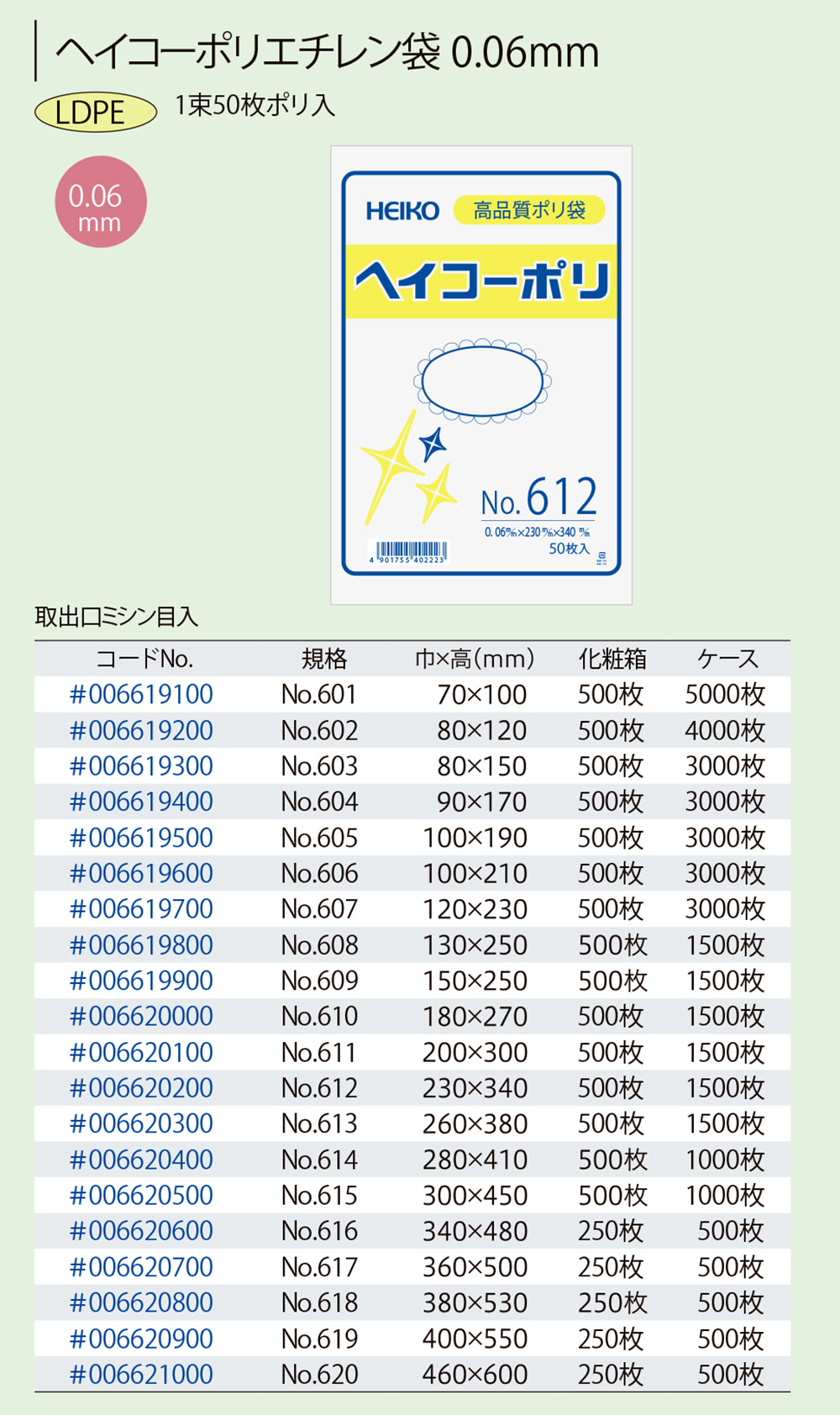 25％OFF HEIKO ポリ規格袋 ヘイコーポリ 811 紐なし 006628100