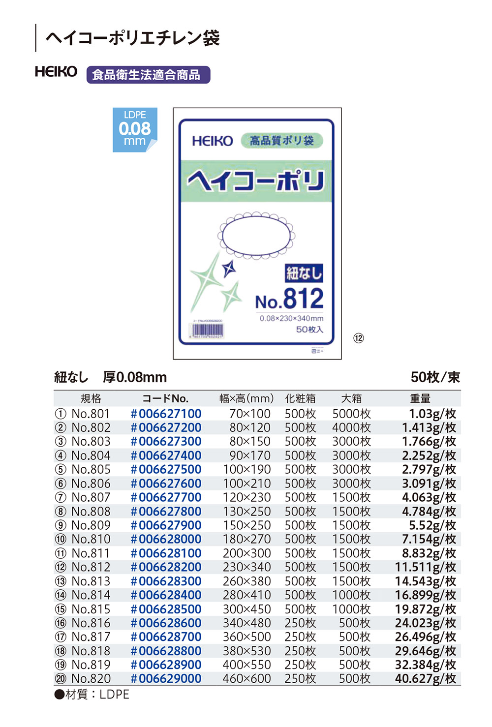 ヘイコーポリ 厚み0.08mm - 包装資材・食品容器のパックウェブ.ビズ