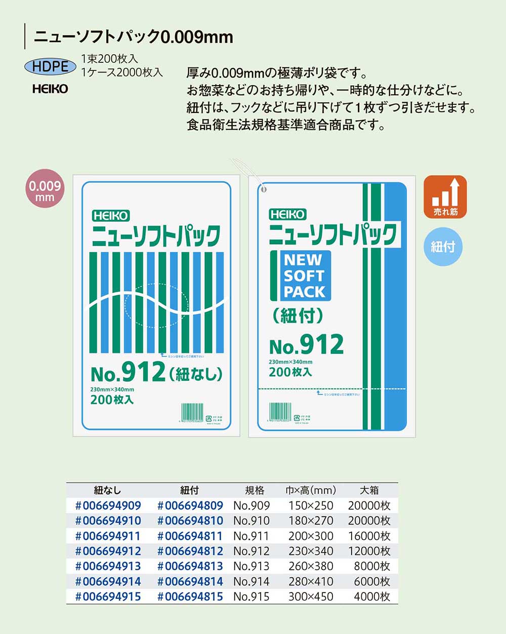 ニューソフトパック　厚み0.009mm