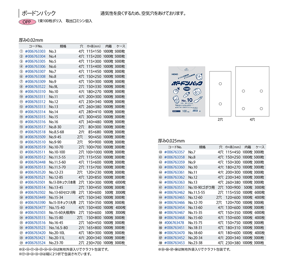 くらしを楽しむアイテム ボードンパック 0.02mm厚 穴あり No.20-10L ※4穴 100枚 discoversvg.com