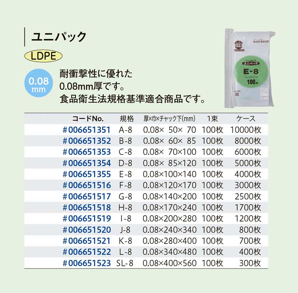 ユニパック （0.08mm厚） - 包装資材・食品容器のパックウェブ.ビズ