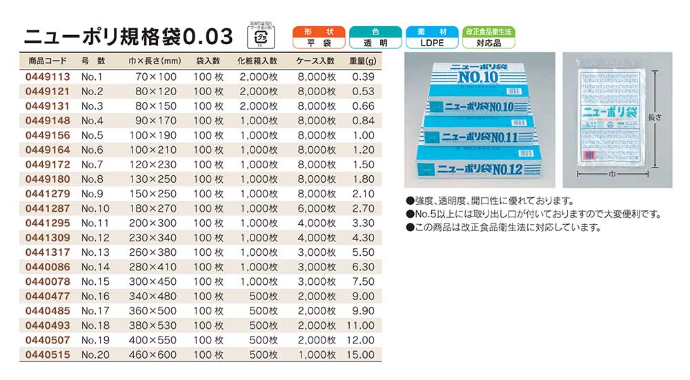 ニューポリ袋 03 No19  400×550mm （ケース2000枚）福助工業 LDポリ袋 ビニール袋 ポリエチレン袋 キッチン袋 - 4