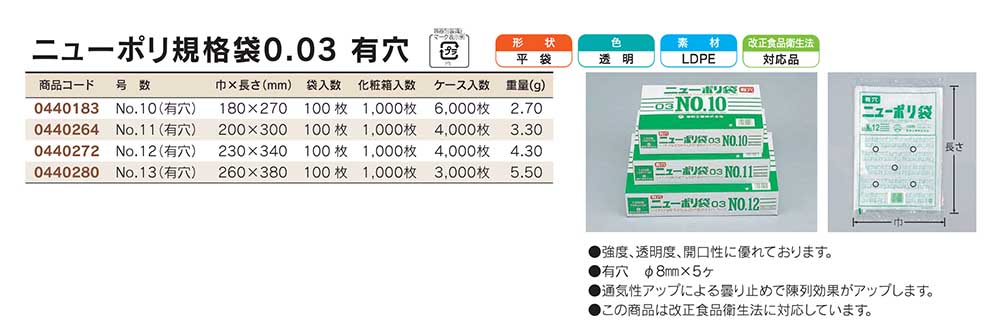 福助工業 ニューポリ規格袋 0.03 有穴 - 包装資材・食品容器のパックウェブ.ビズ