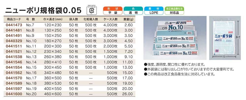 送料無料 激安 お買い得 キ゛フト ニューポリ袋 0.08mm No.20 50枚 平袋 透明 LDPE 0441880 福助工業 