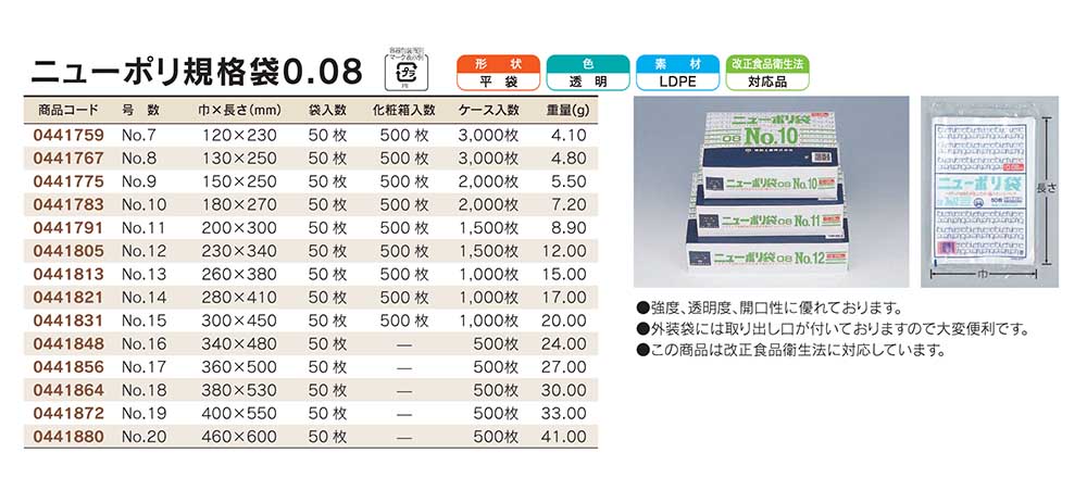 福助工業 ニューポリ規格袋 0.08 - 包装資材・食品容器のパックウェブ.ビズ