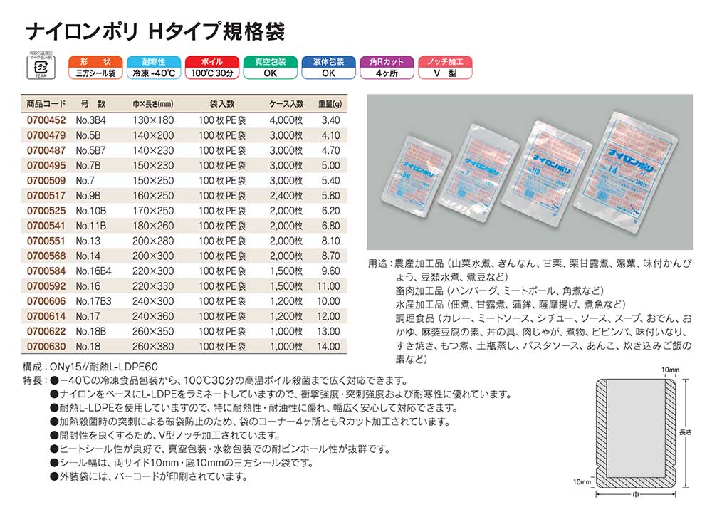 国内発送 ナイロンポリ新Ｌタイプ規格袋 厚み0.075mm×巾160mm×長さ250mm No.9B 16-25 2400枚入り 