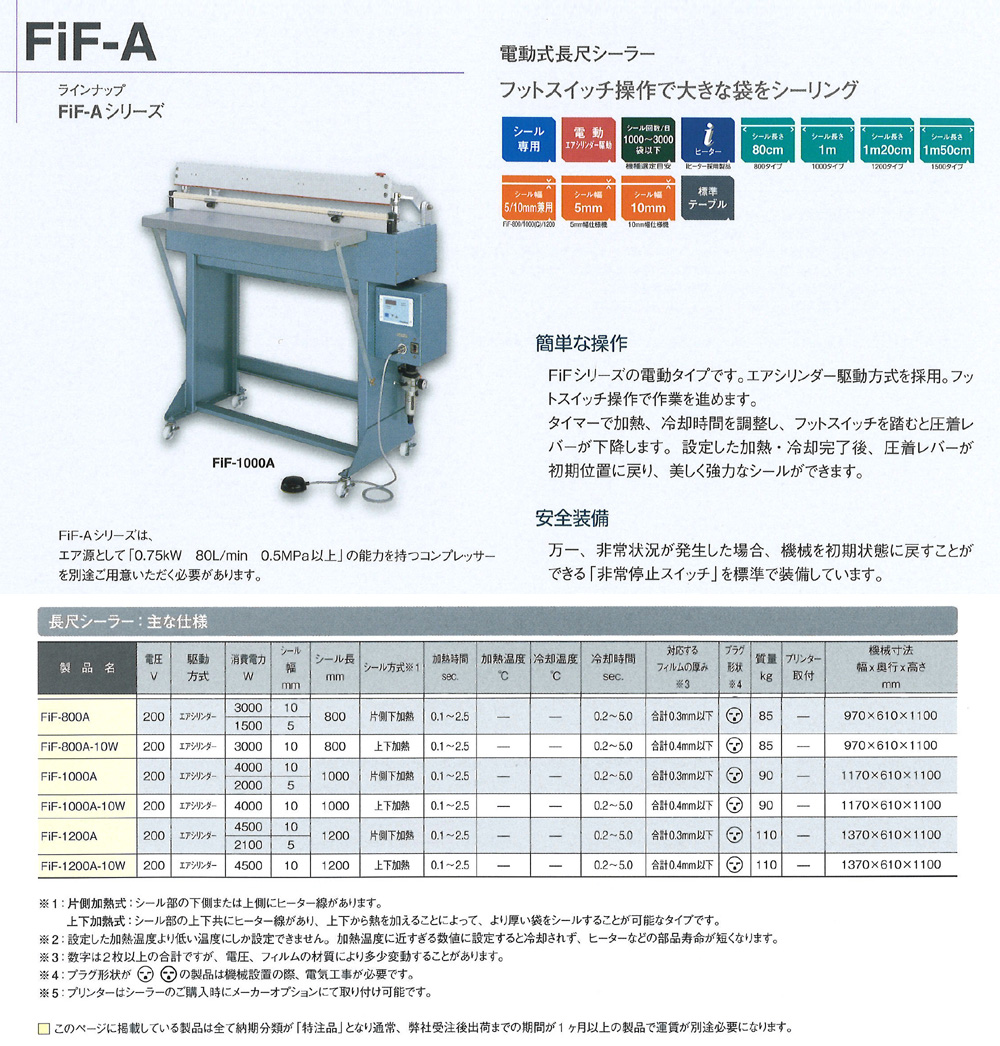 電動式長尺シーラー FiF-Aシリーズ【取り扱い終了】