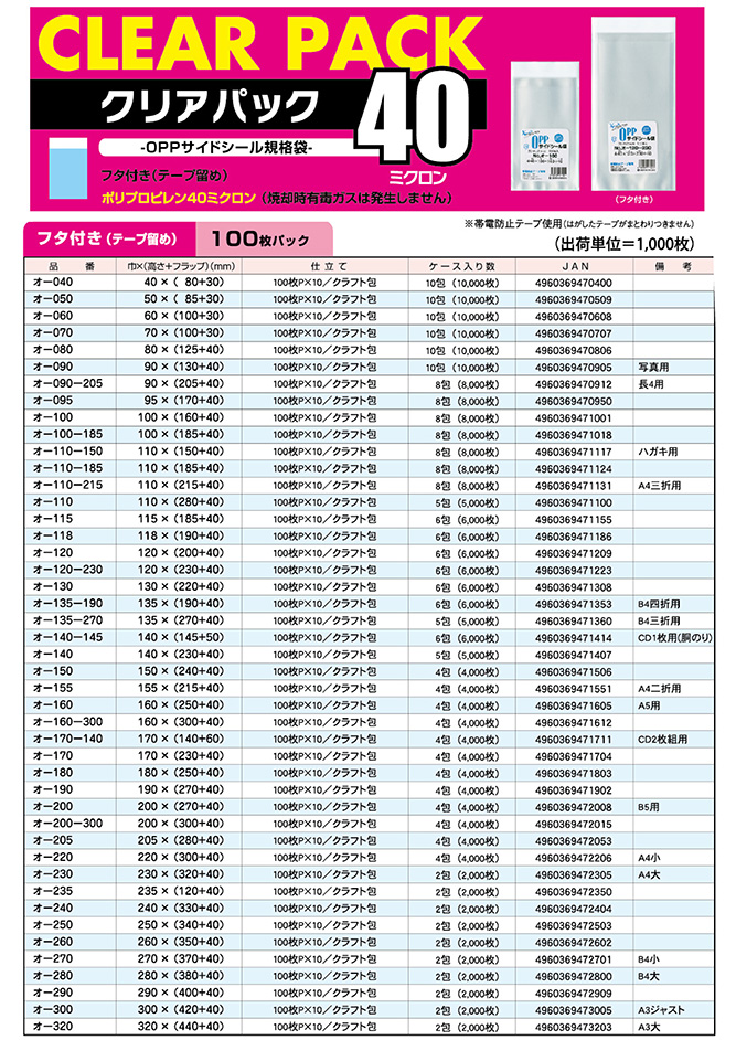 クリアパック40ミクロン / オ-タイプ(フタ付き)