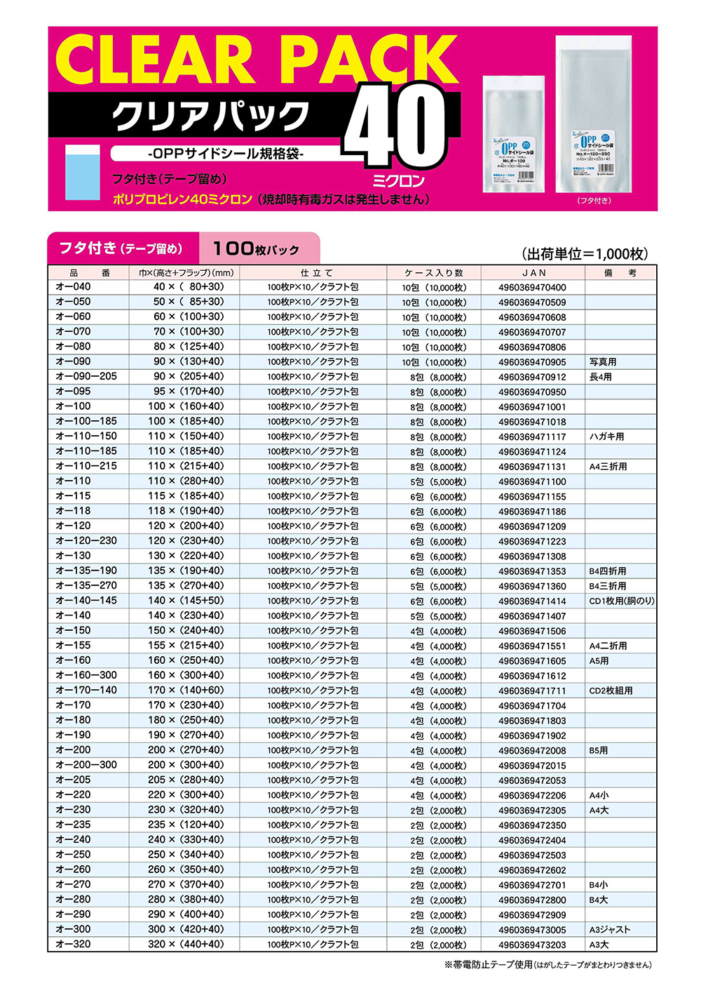 クリアパック40ミクロン／オ-タイプ