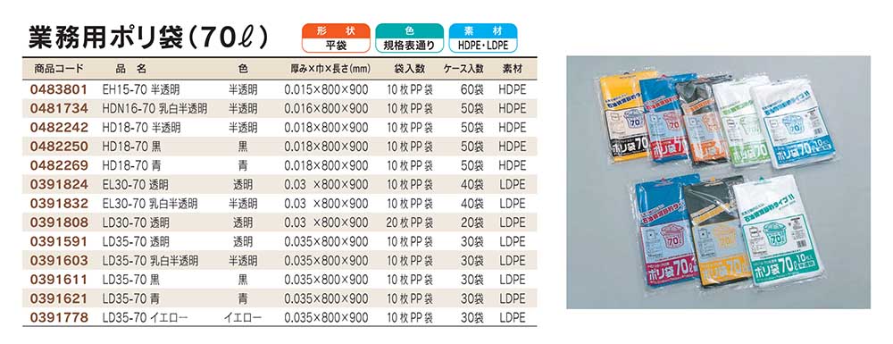 福助工業 業務用ポリ袋 70L