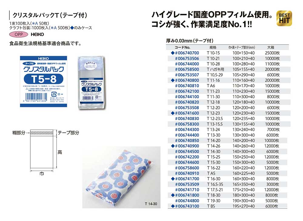 正規 OPP袋テープ付きT17.5-21透明袋