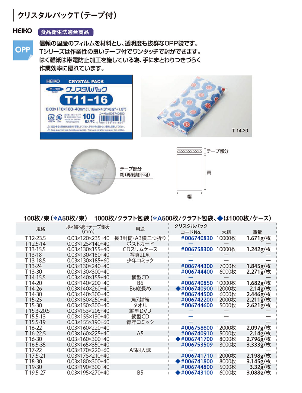 クリスタルパックT （幅100～195mm）