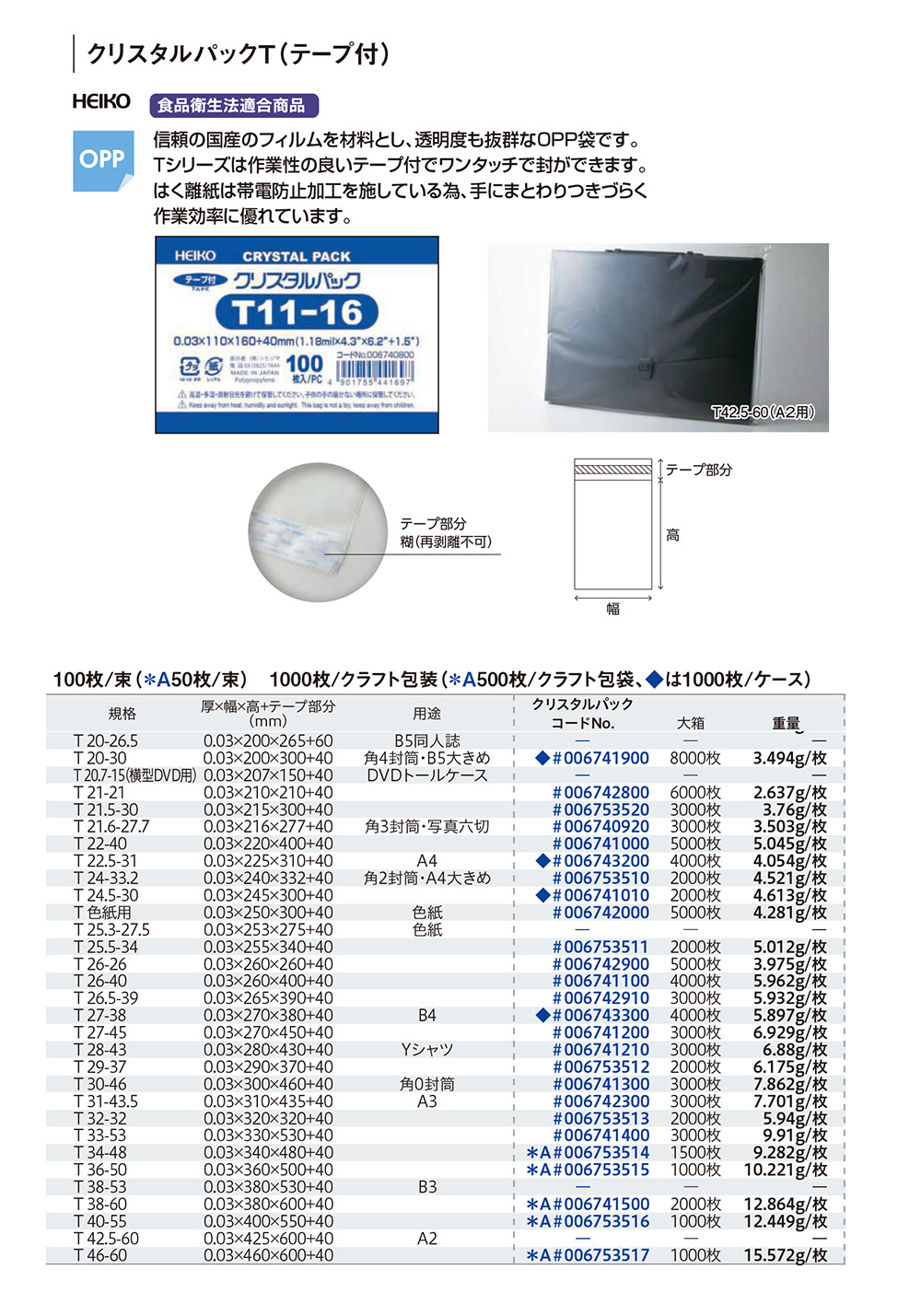 クリスタルパックT （幅200mm以上）