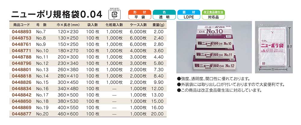 福助工業 ニューポリ規格袋 0.04 - 包装資材・食品容器のパックウェブ.ビズ