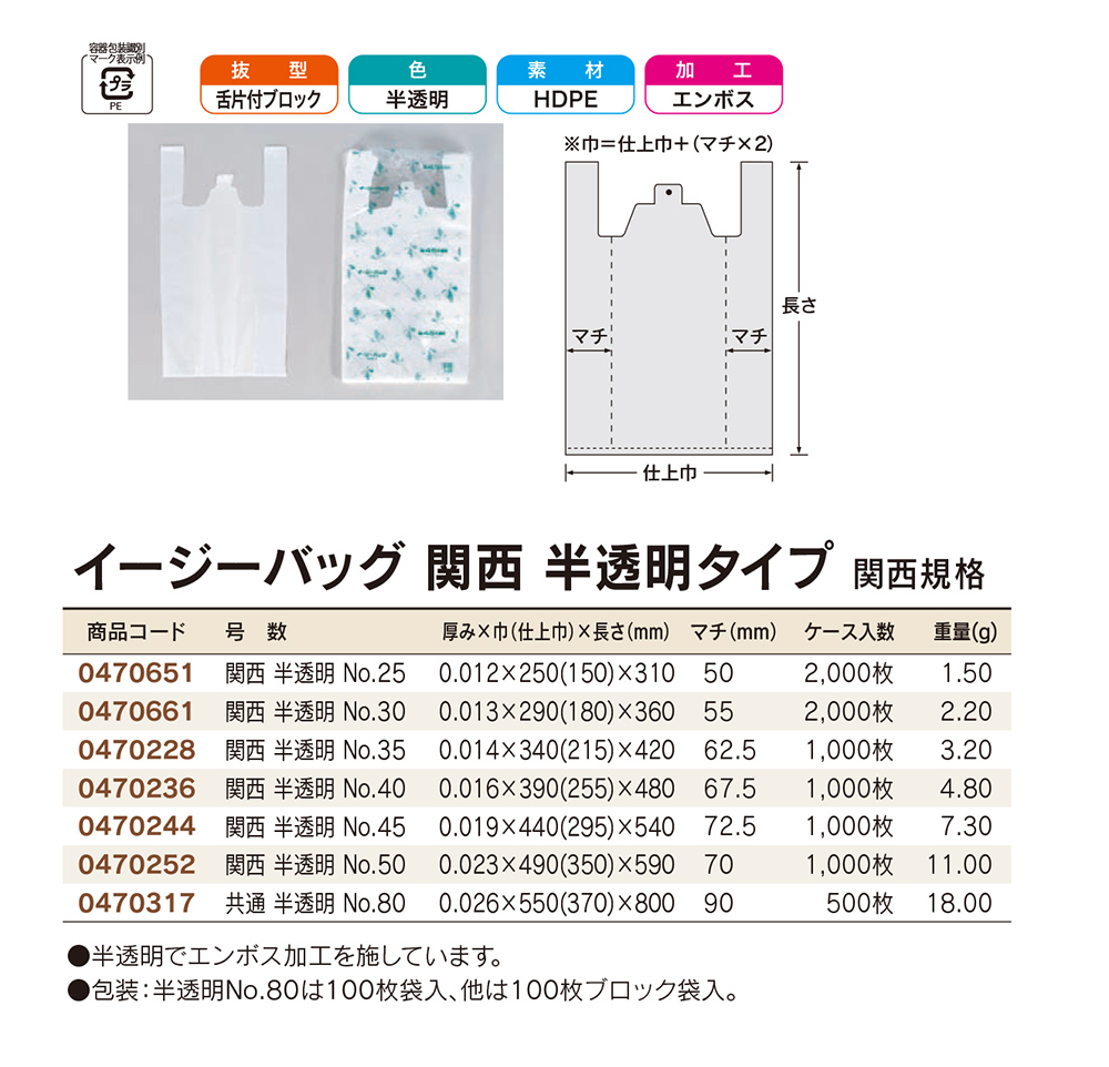 イージーバッグ 関西 半透明タイプ