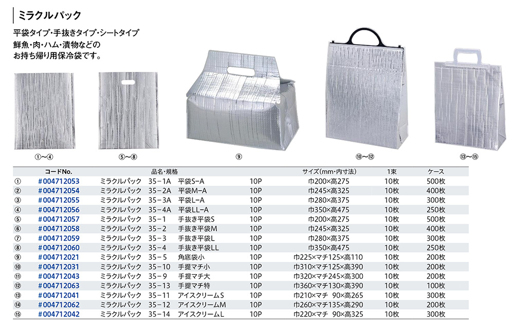 日本に 保冷袋 ミラクルパック 平袋M-A 10枚 004712054