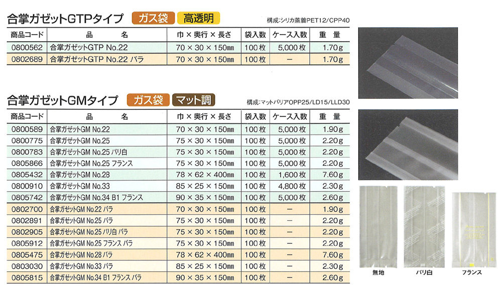 合掌ガゼット袋 GTPタイプ・GMタイプ
