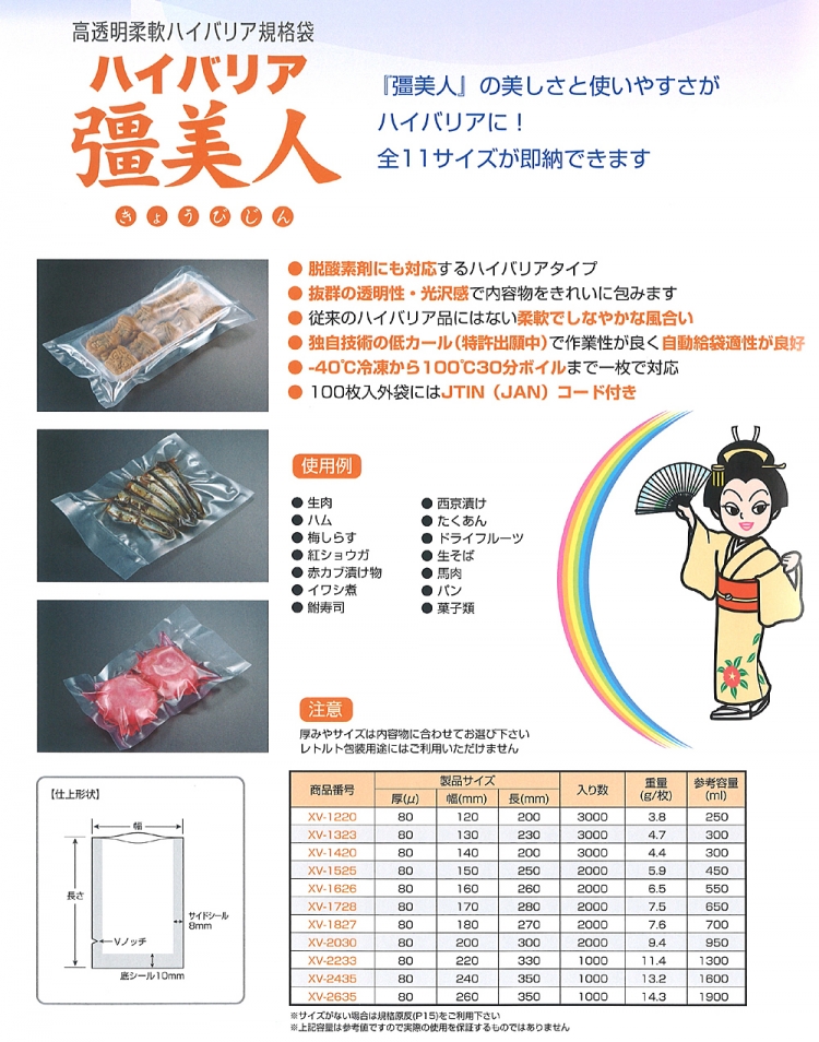 高透明柔軟ハイバリア規格袋　ハイバリア彊美人