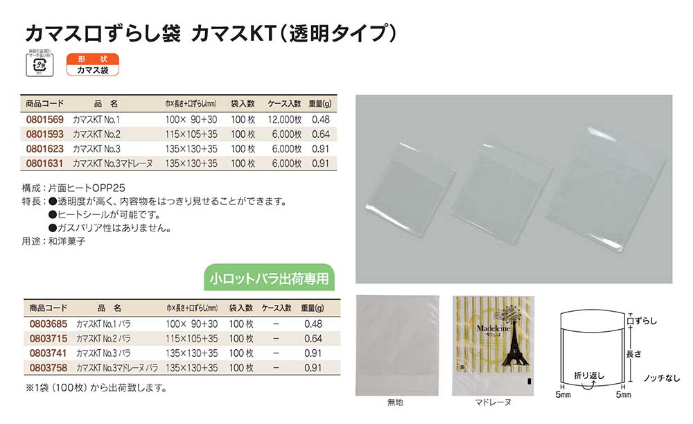 カマス口ずらし袋 カマスKT（透明タイプ）