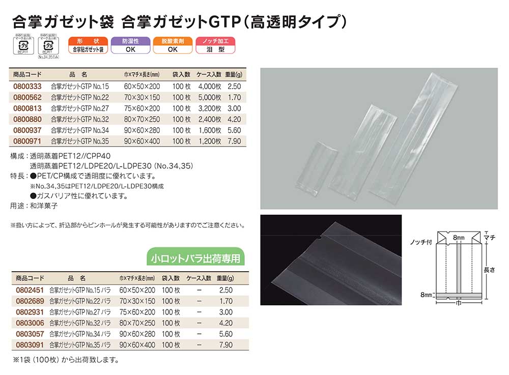 福助工業 合掌貼ガゼット袋 福助工業 合掌ガゼット袋 合掌ガゼットGTP (高透明タイプ) No.22 (70mm×150mm 奥行30mm)  ケース(5000枚) 0800562 梱包、テープ