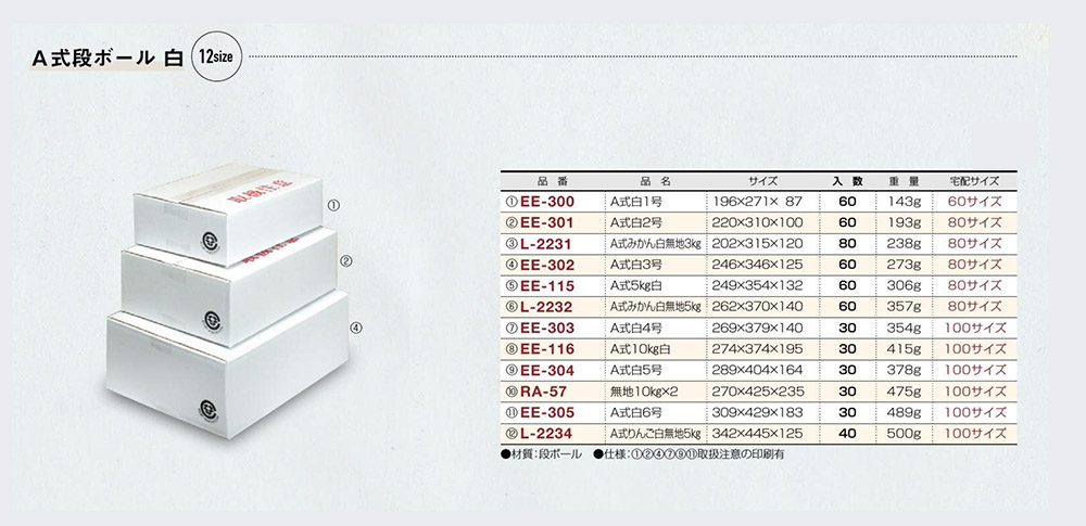 A式段ボール 白