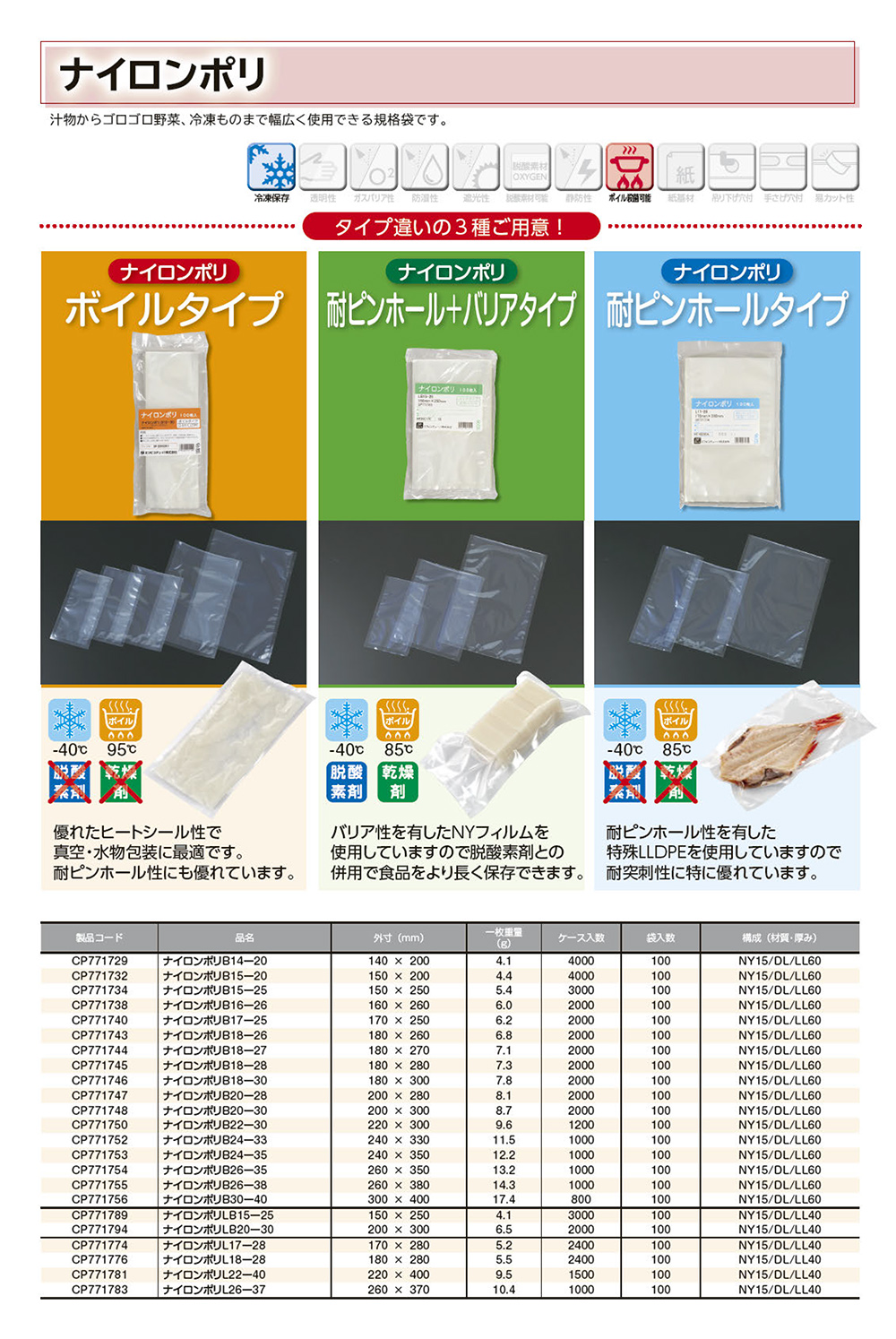 ナイロンポリ Bタイプ・LBタイプ・Lタイプ