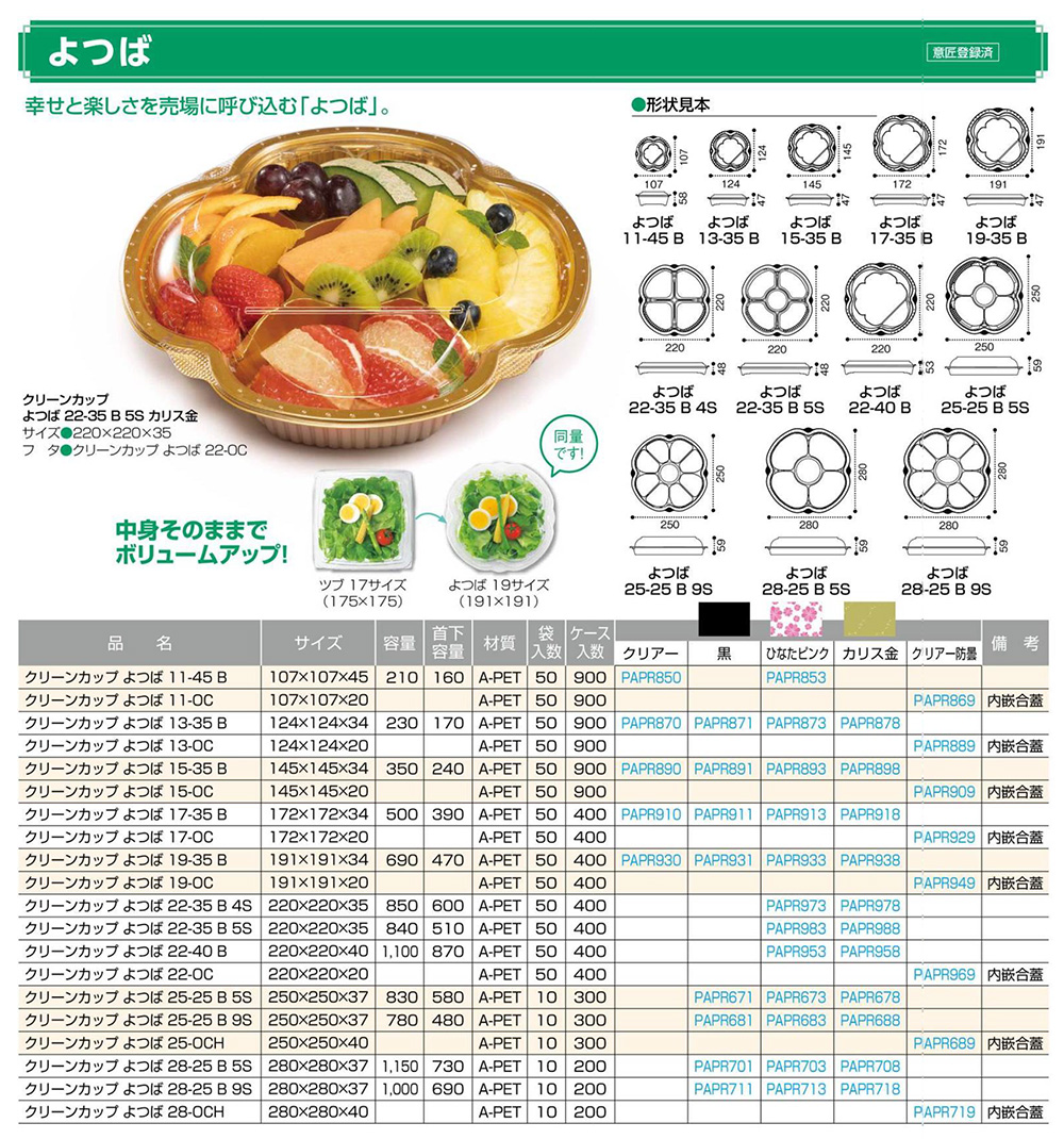 クリーンカップ よつば 包装資材 食品容器のパックウェブ ビズ