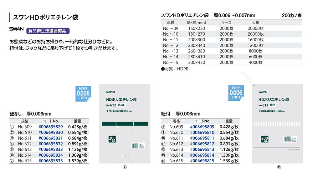 スワンHDポリエチレン袋 0.006mm