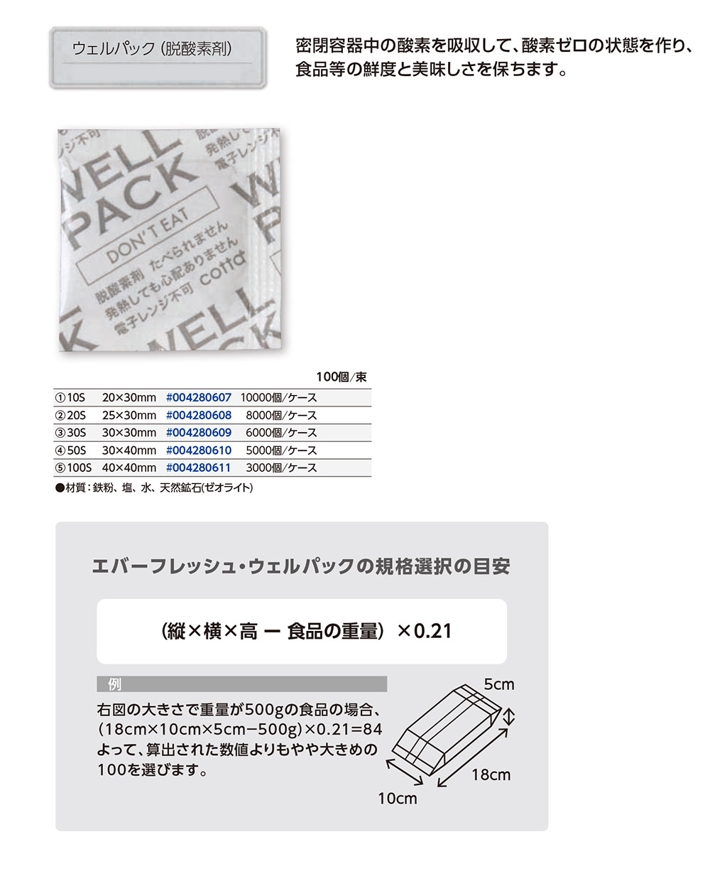 ウェルパック（脱酸素剤） - 包装資材・食品容器のパックウェブ.ビズ