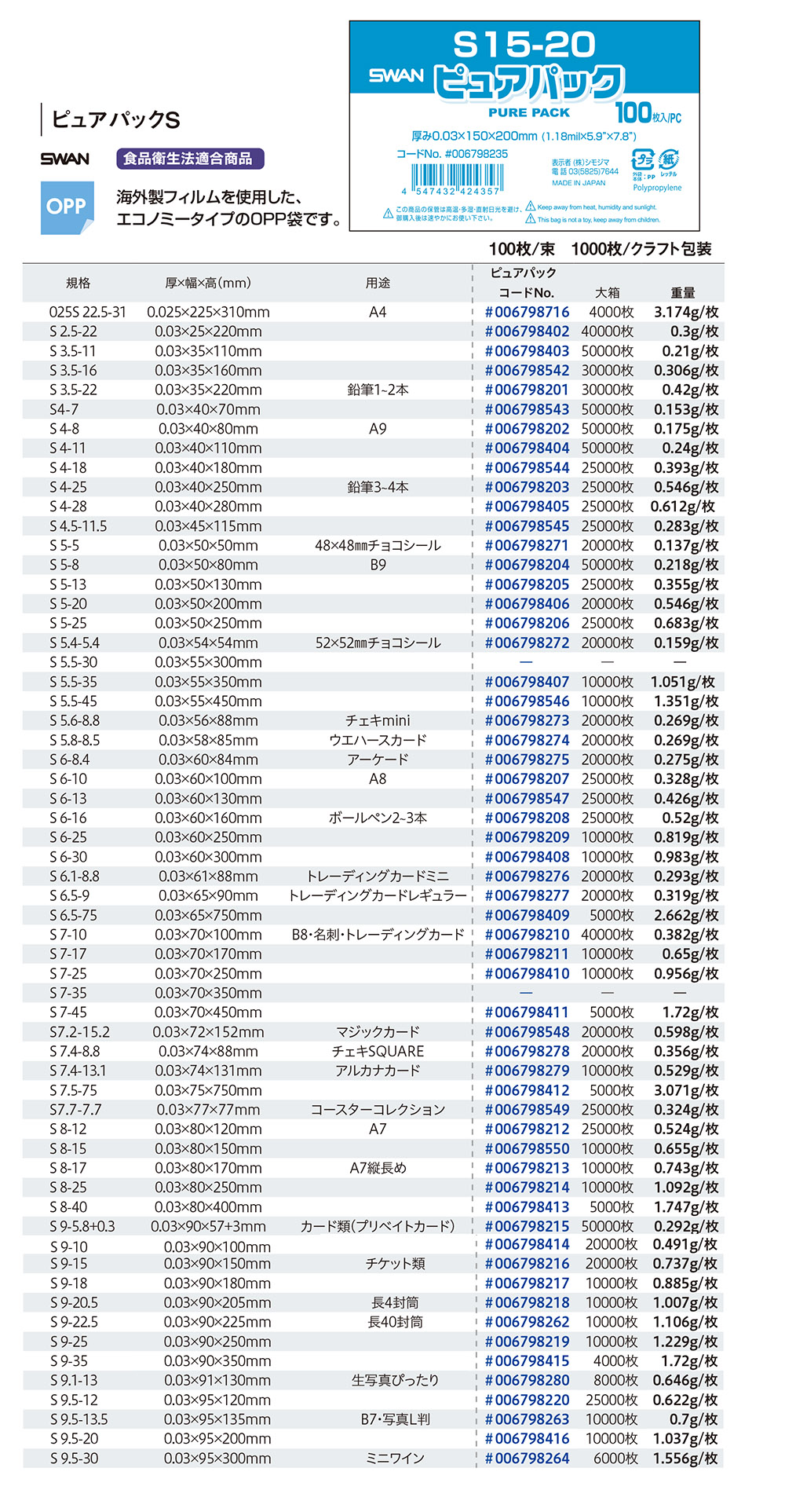 ピュアパックS （幅100mm未満）