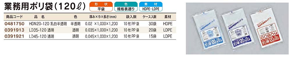 福助工業 業務用ポリ袋 120L