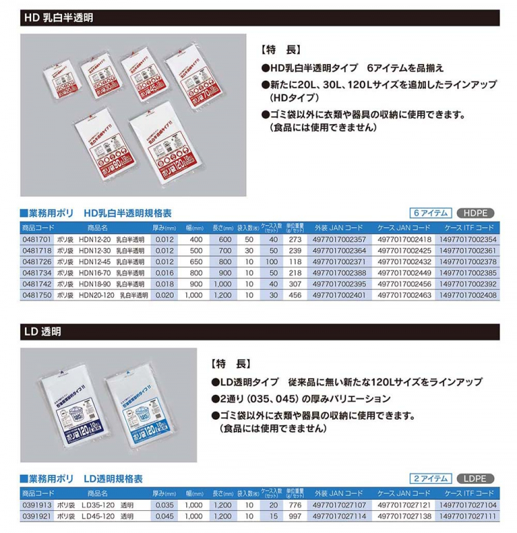 福助工業 業務用ポリ袋 新サイズ