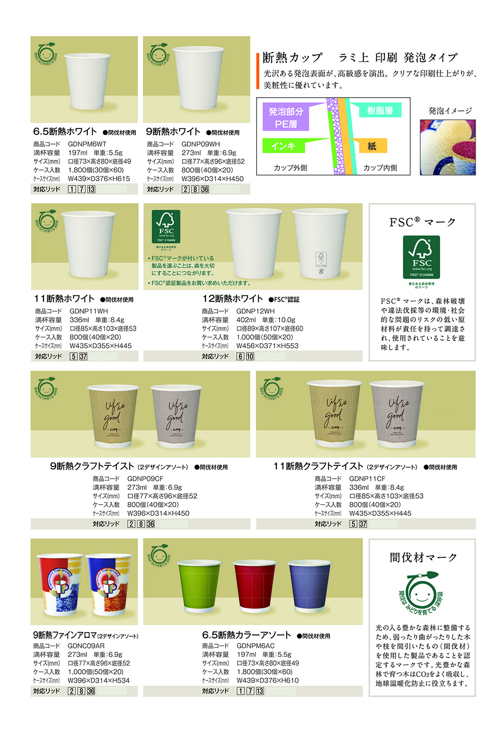 断熱カップ ラミ上印刷 発泡タイプ