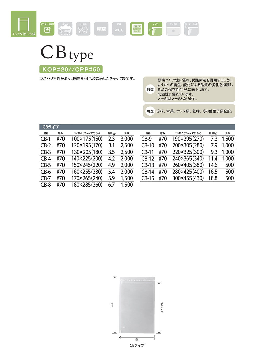 チャック付三方袋（CBタイプ）