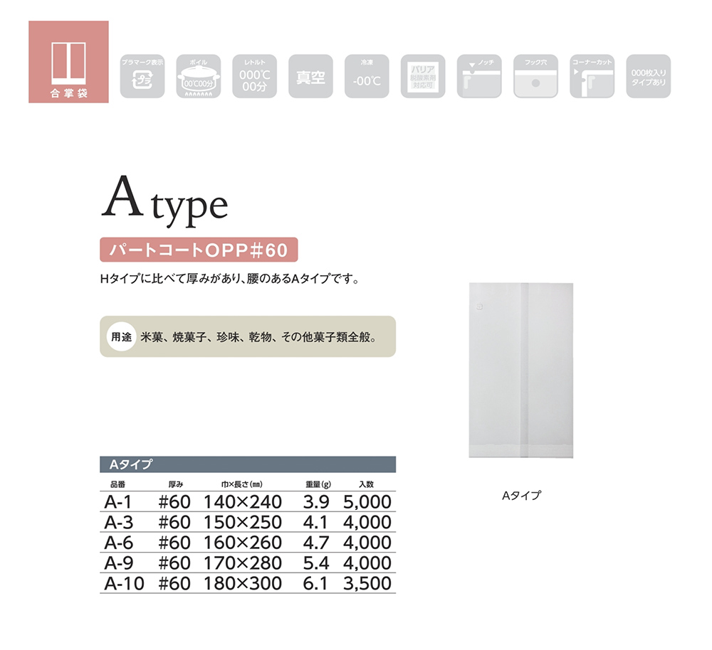 OPPパートコート規格袋（Aタイプ）