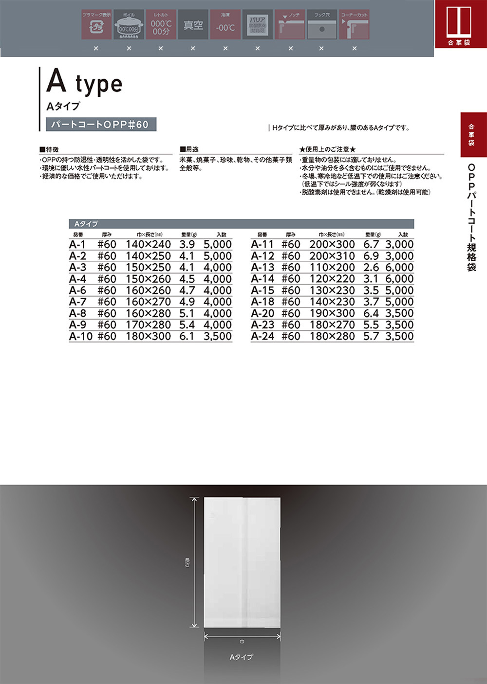OPPパートコート規格袋 Aタイプ - 包装資材・食品容器のパックウェブ.ビズ