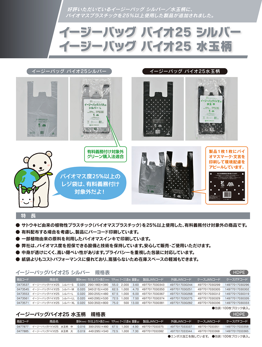 福助工業 イージーバッグ バイオ25 シルバー/水玉