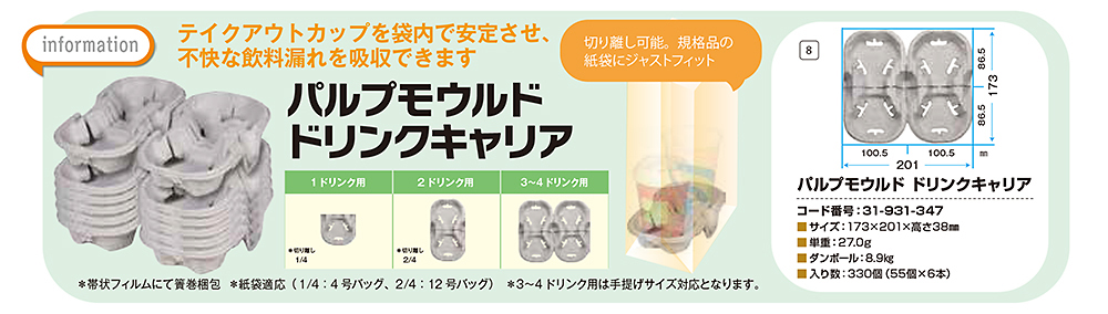 パルプモウルドドリンクキャリア