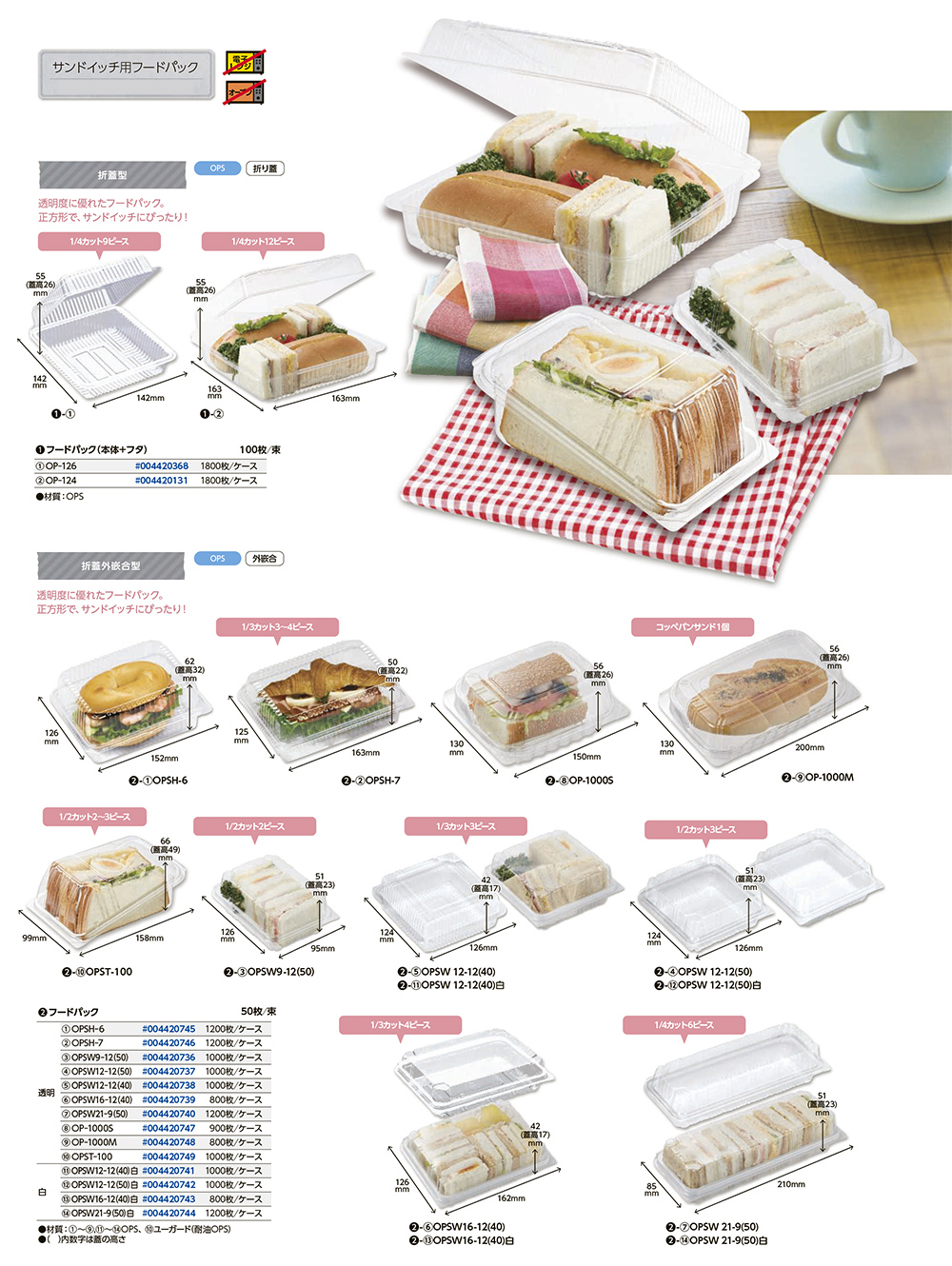 サンドイッチ用フードパック／折蓋型･折蓋外嵌合型