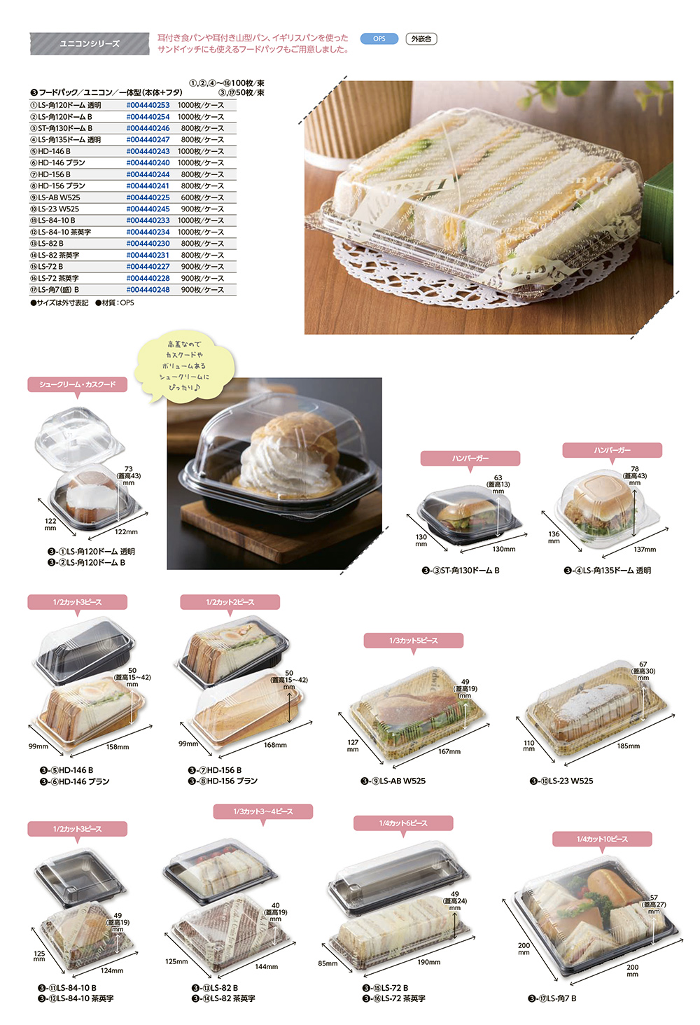 サンドイッチ用フードパック／ユニコンシリーズ